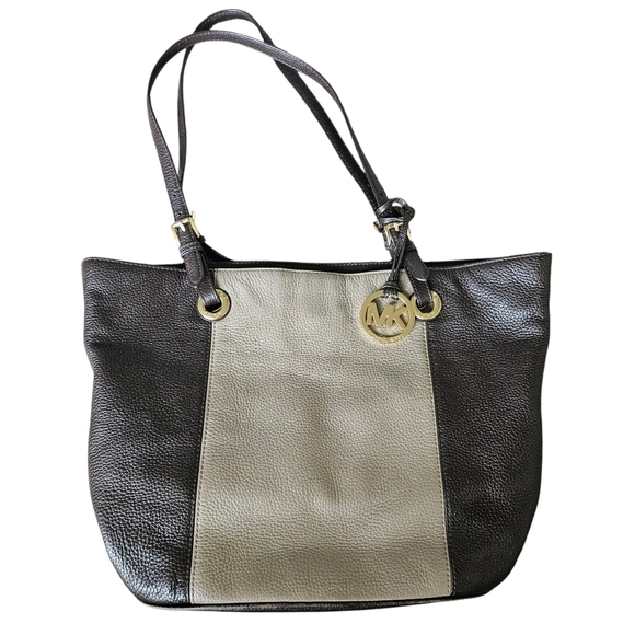Michael Kors Brown and Cream Jet Set Large Leather Tote Bag - Picture 1 of 11